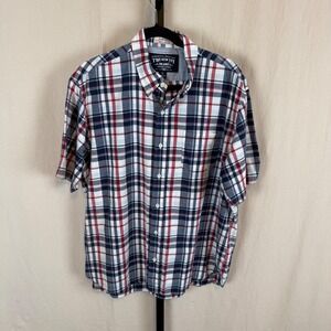New Ivy Brand Mens Short Sleeve Plaid‎ Button Down Shirt Red Blue White  XL